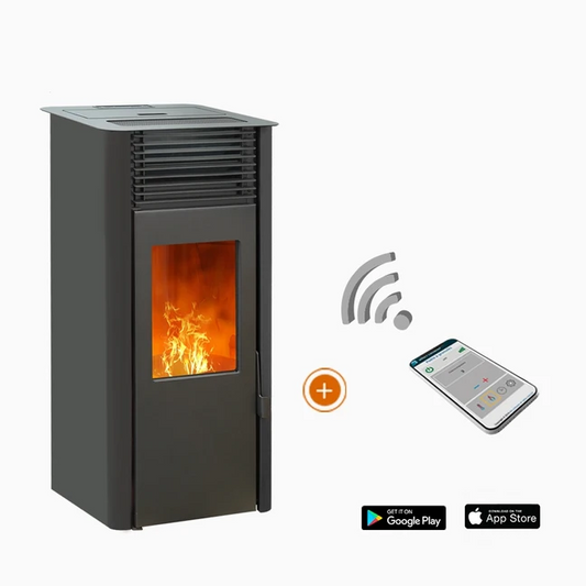 Poêle à Granulés EMAFLAM REVA 9 kW Étanche, Wifi Inclus, Chauffage Performant Noir
