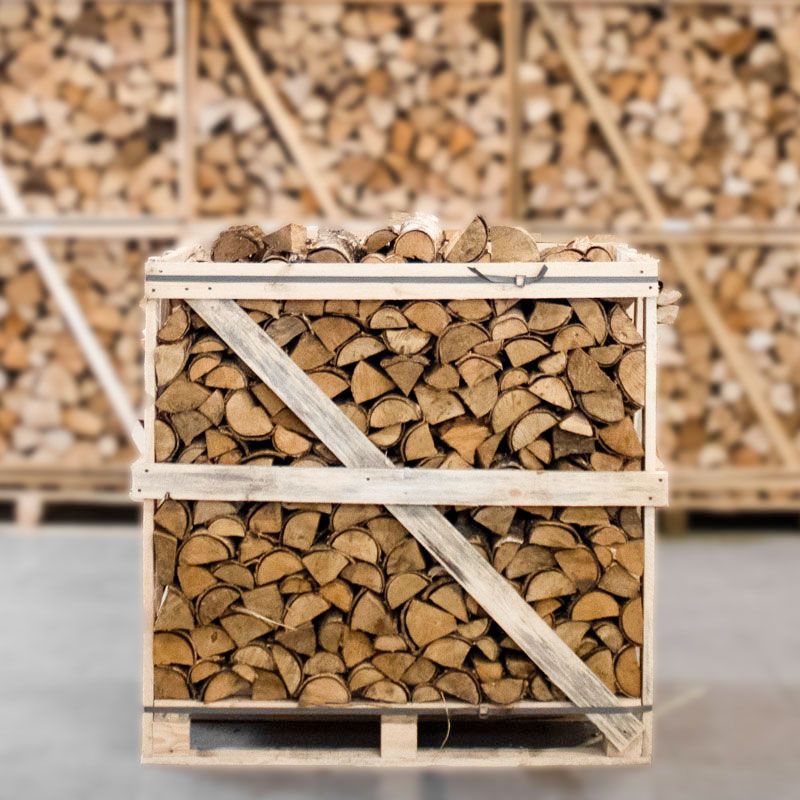 Demi-Palette Bûches de Bois de Bouleau Séché au Four Fendues 25cm Premium